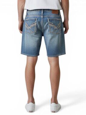 Axe and Crown Embroidered Jean Shorts Men's Size 34 Y2K Thick Stitch Jorts NWT